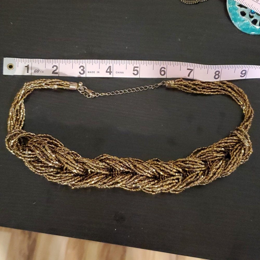 Gold braided, beaded chunky necklace